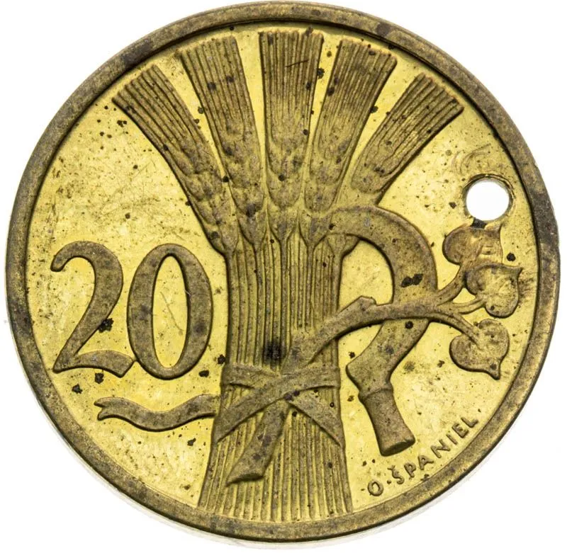 20 Haléřů – Zkušební ražba (Mosaz) - rub