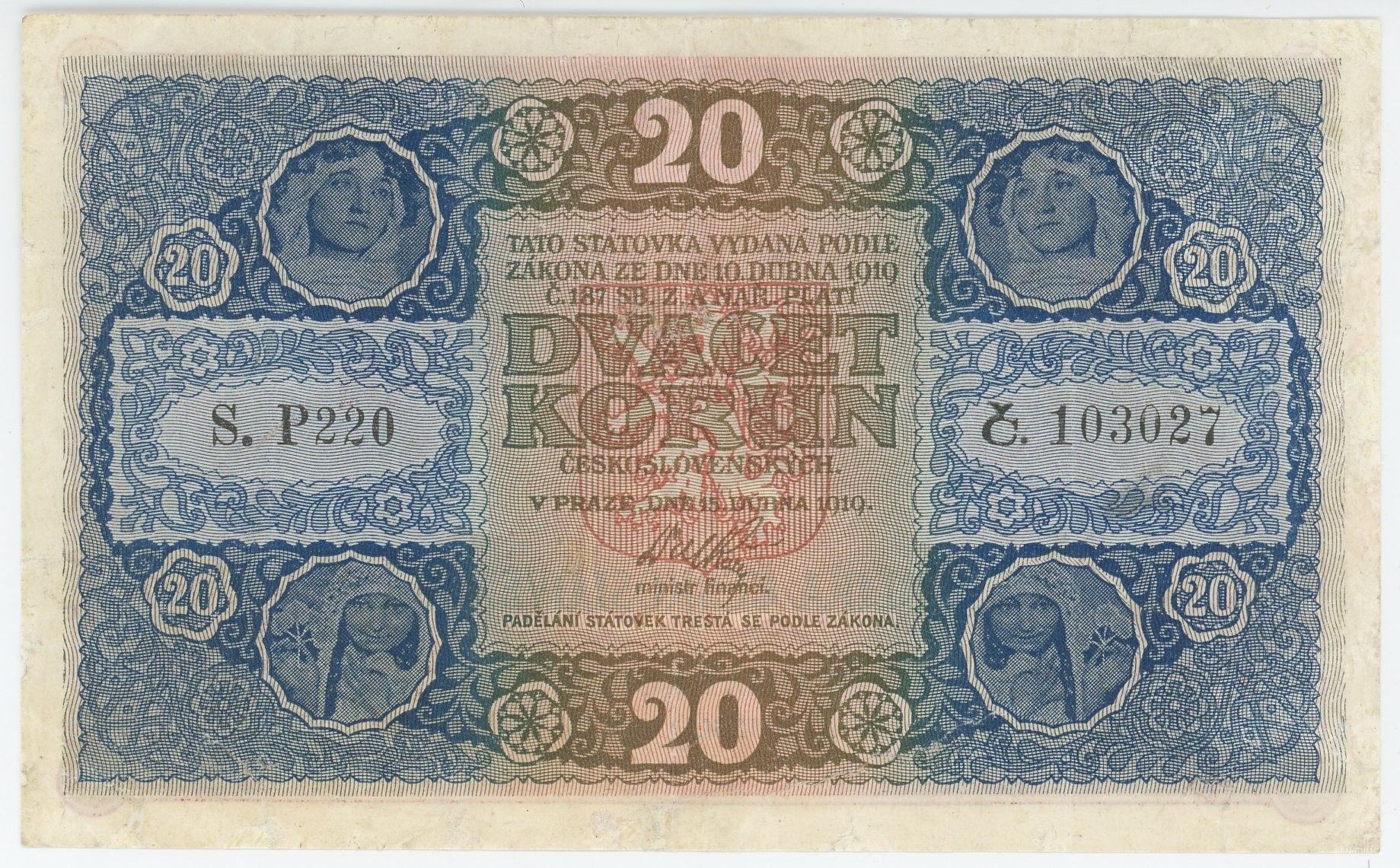 20 Kč – I. Emise (Alfons Mucha)