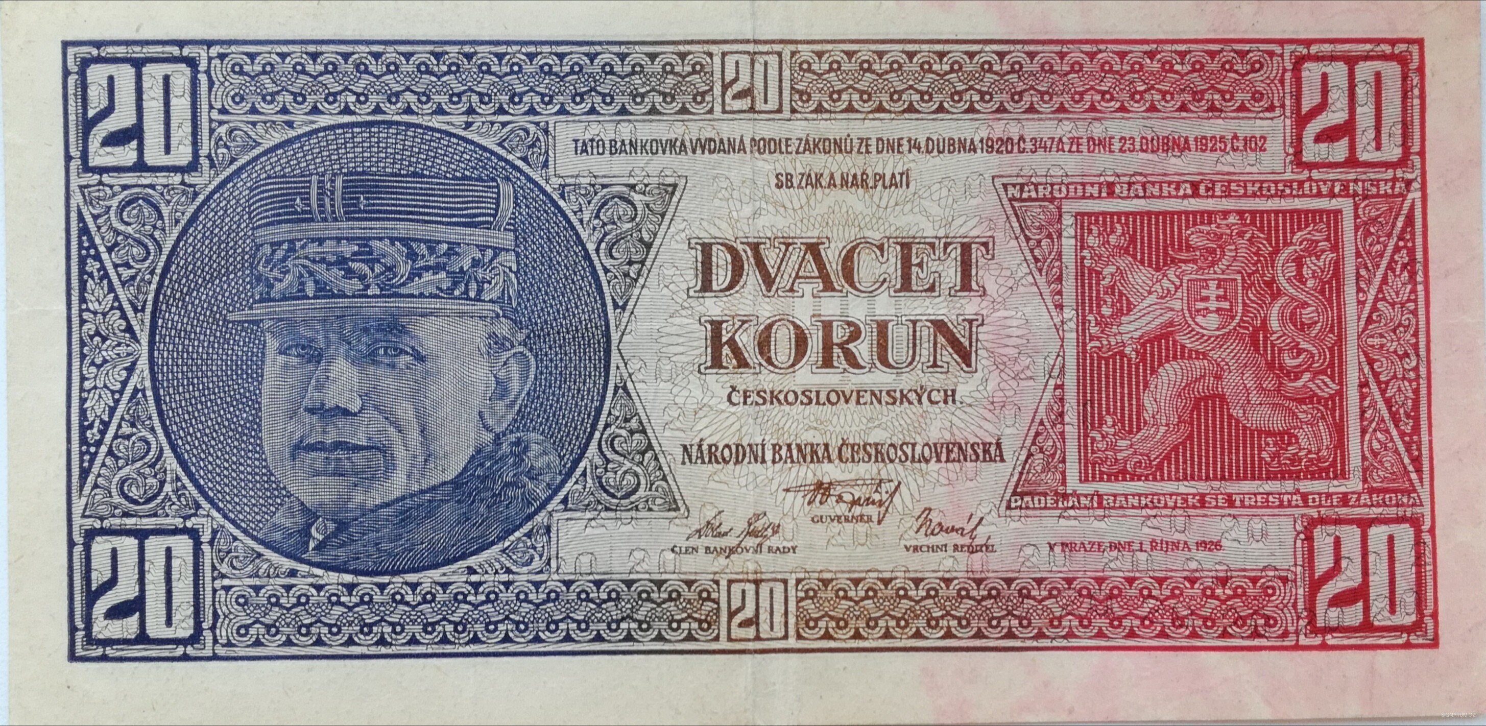 20 Kč – M. R. Štefánik & Alois Rašín