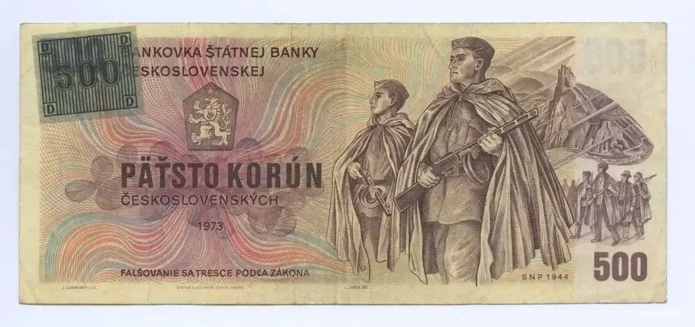 500 Korun 1973 (prozatímní vydání 1993 s kolkem)