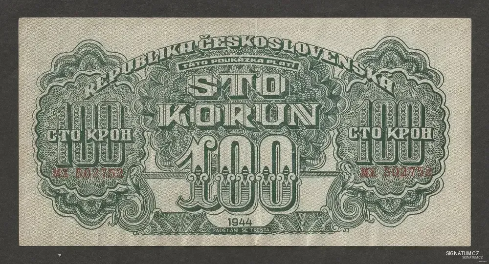 100 Korun 1944 – Legendární chybotisk „TÁTO“ (Série MX)
